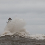 Lighthouse in Storm: Storm waves from the October 26-27, 2010 "Land Hurricane."  Light is 48 feet above the sea.