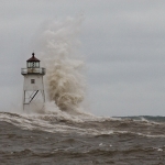 Lighthouse in Storm 2: Storm waves from the October 26-27, 2010 "Land Hurricane."  Light is 48 feet above the sea.