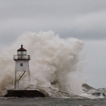 Lighthouse in Storm 3: Storm waves from the October 26-27, 2010 "Land Hurricane."  Light is 48 feet above the sea.