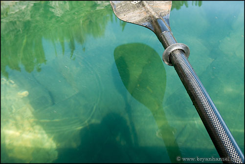 Lake Superior and reflected kayak paddle