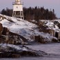 Grand Marais lighthouse in winter. Cook County, Minnesota.