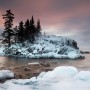 winter tombolo on lake superior