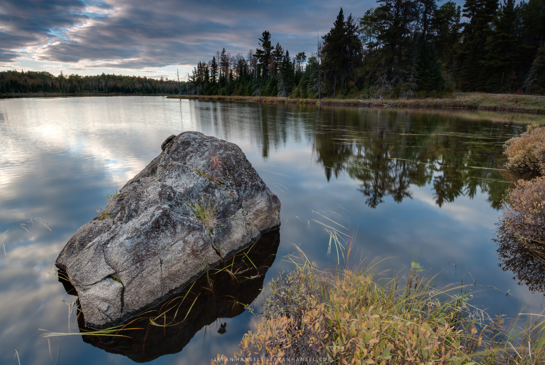Swamper Lake at sunset, Cook County, Minnesota.