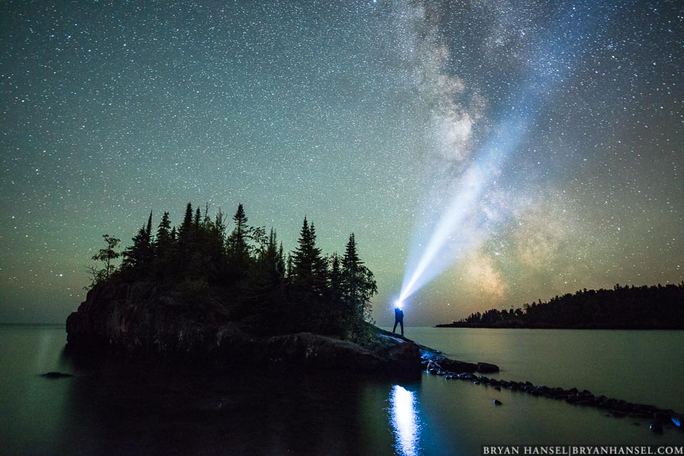 headlamp under the milky way
