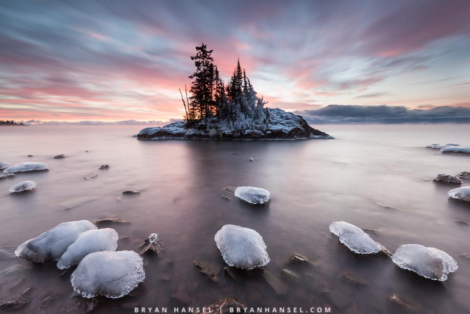 sunrise over the tombolo on lake superior