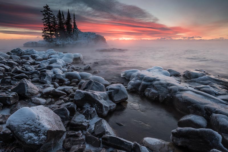Lake Superior tombolo at sunrise