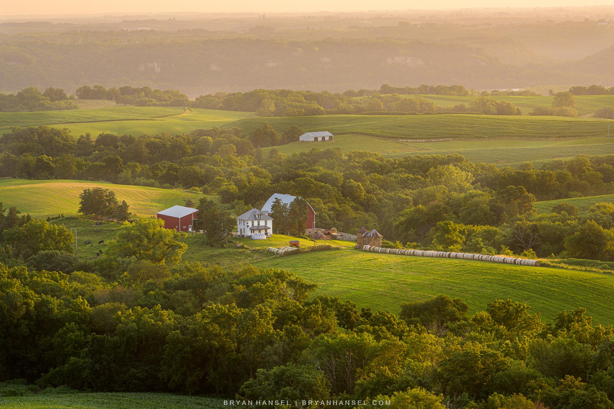 early morning light over the Mississippi River valley in Iowa
